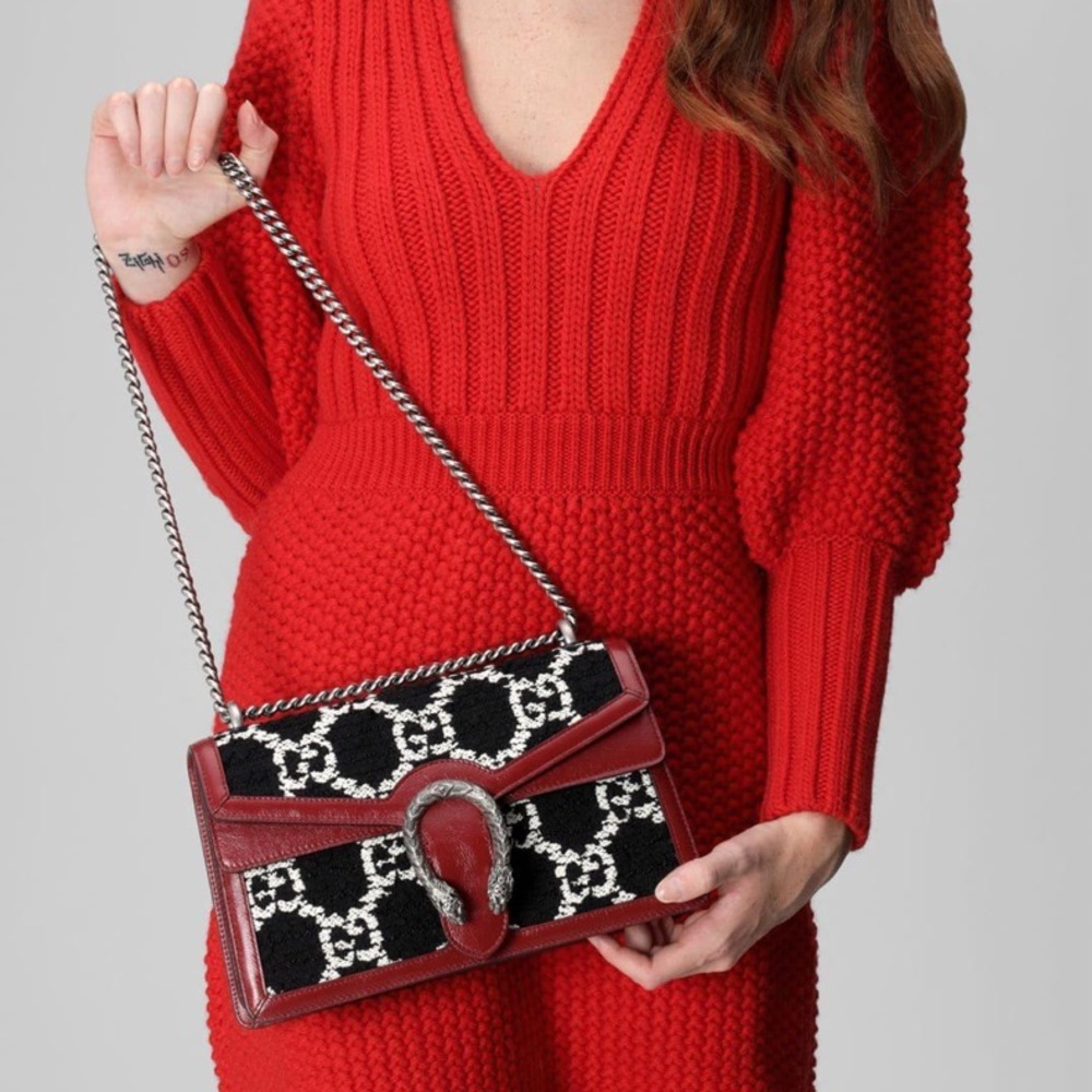 Gucci Dionysus GG Tweed Small Shoulder Bag in Black - Picture 1 of 16